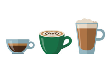 Obraz premium Colorful illustration of three coffee cups with different designs and toppings