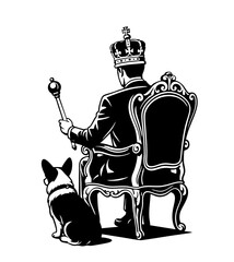 king on the throne and his dog vector in comic style
