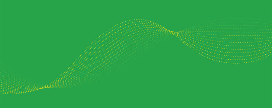 Abstract green background with yellow dashed wave curves and dynamic motion