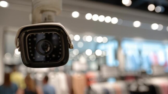 Security camera monitoring retail store interior