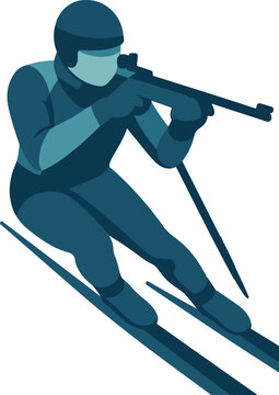 Biathlete skiing and aiming a rifle biathlon sport