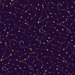 Seamless pattern with gold constellation. Astrology vector illustration