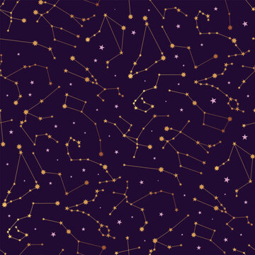 Seamless pattern with gold constellation. Astrology vector illustration