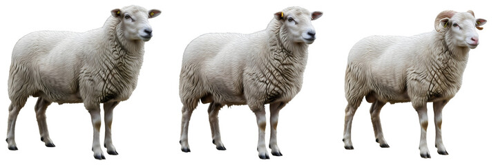 group of sheep's Ovis aries  set isolated on white background cutout PNG high quality 4k stock photo PNG./][ © Dynamic Shoots