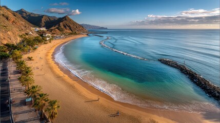Golden Sand and Turquoise Waters at Las Teresitas Beach, Tenerife, Canary Islands