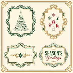70 Ornate christmas greeting card templates with tree snowflakes and deer illustrations in vintage green and red design elements 150