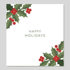 70 Holiday greeting card with holly branches and berries on white background festive vector illustration for christmas and new year celebrations 150