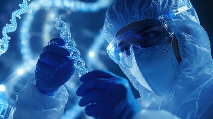 Scientist examining dna strand