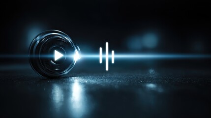 Glowing audio playlist interface with music and sound symbols