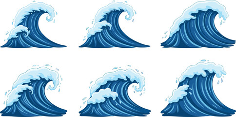 Dramatic ocean wave vector set with heavy foam splashes for sea surf and water design © REYAD