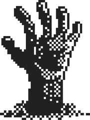 pixel art zombie hand rising from the grave retro horror game sprite, undead monster arm emerging from ground in 8 bit