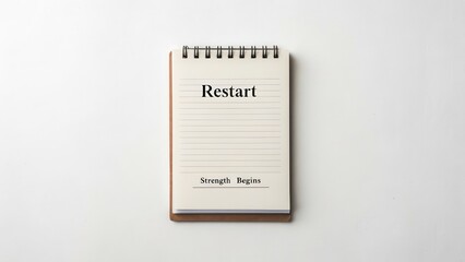 Minimal notebook with the word Restart and Strength Begins