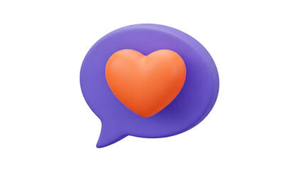 A vibrant orange heart icon inside a purple speech bubble, symbolizing love, affection, or a positive message expressed digitally.