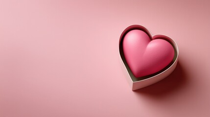 Pink Heart in Gift Box on Pastel Background with Copy Space
