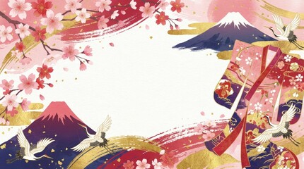 Cherry blossom celebration japan illustration colorful floral design artistic viewpoint cultural concept emphasizing beauty and tradition