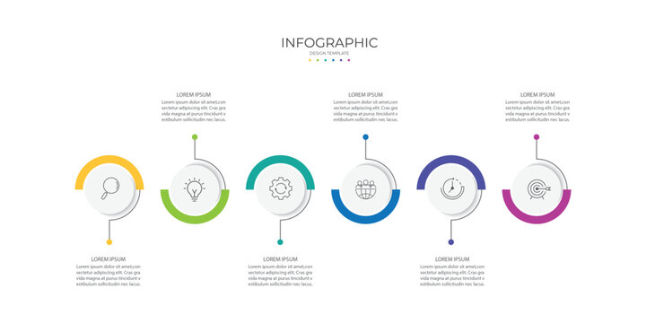 Vector Infographic label design template with icons and 6 options or steps.