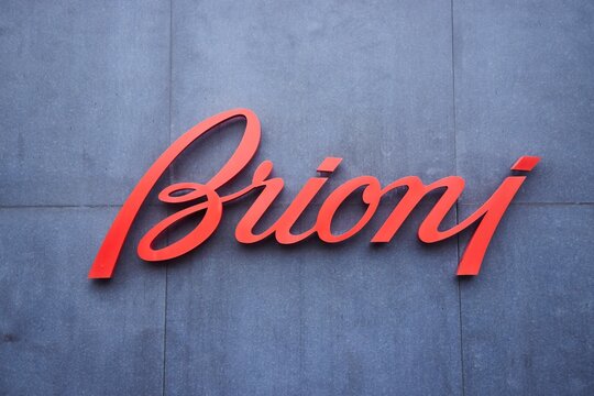 Moscow, Russia. - June 22, 2025: Barvikha luxury village shopping complex. Brioni brand store, signboard