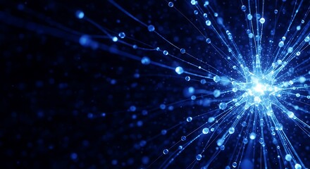 Abstract representation of a blue neural network or explosion of light particles