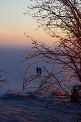 sunset on the iced lake