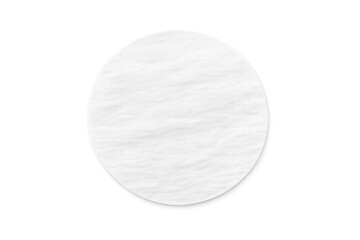 White round sticker mockup with wrinkled paper texture and transparent background for branding element