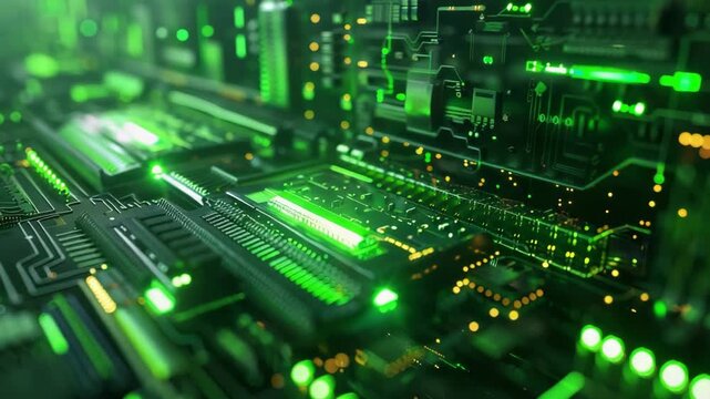Green futuristic technology circuit board cpu animation