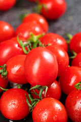 Fresh Red Tomatoes with Green Stems Close-Up