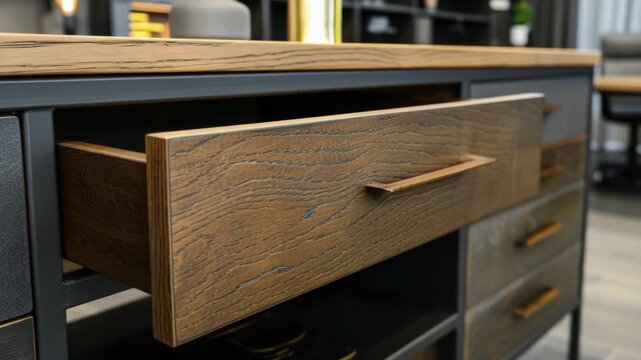 Wooden drawer closing smoothly on modern furniture