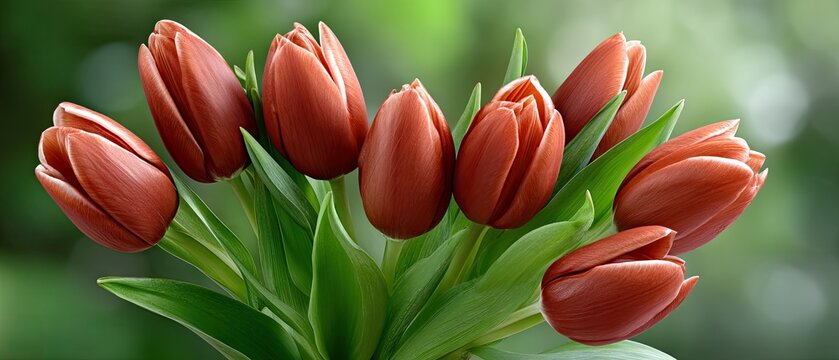 Red tulips bloom in a colorful spring meadow surrounded by green fields and bright yellow flowers under clear blue skies - Powered by Adobe