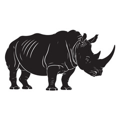 Obraz premium Powerful Rhinoceros Silhouette Logo Vector in Black and White