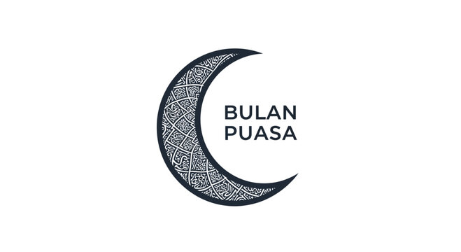 Crescent Moon with Bulan Puasa Text.