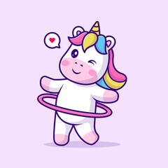 Cute Unicorn Playing Hula Hoop Cartoon Vector Icon 
Illustration
