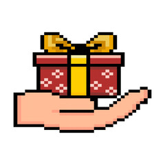 Hand Holding Gift Box Pixel