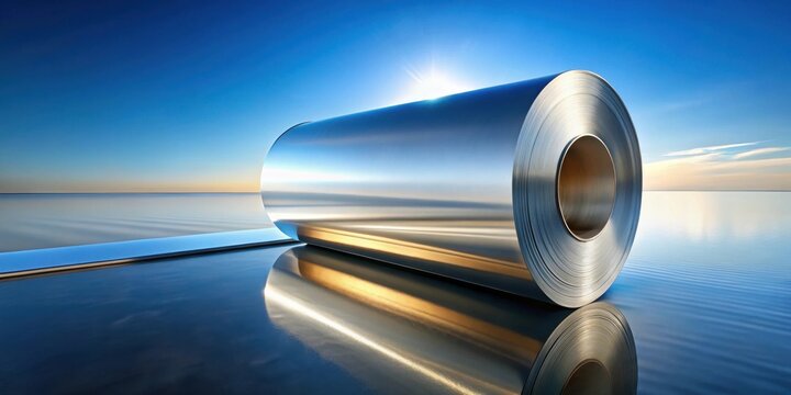 Rolled Metal Sheet Reflecting Sunset on Calm Water