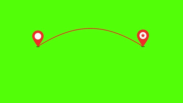 Map Marker Route Visualization: A vibrant visual showing a route between two destinations, highlighted by map markers, ideal for conveying direction, travel, and strategic planning.