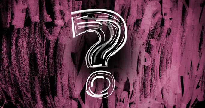 Animated question mark with textured brush background and layered motion, combining artistic abstraction with symbolic meaning of uncertainty and reflection