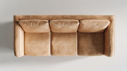 Beige leather three seater sofa offering clean lines and sleek upholstery, contributing to a modern and inviting ambiance in interior living environments, presented from an overhead view