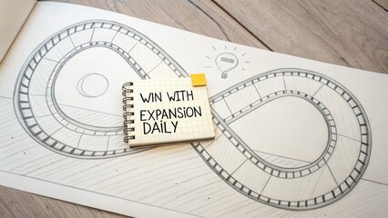 Notebook with text against spiral path concept of business growth