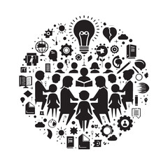 Black Intergenerational Learning Silhouette Vector, High Quality Illustration on White Background