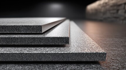 Polished granite slabs stacked for construction purposes