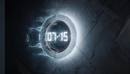 Digital clock display showing the time 0715, with glowing futuristic design