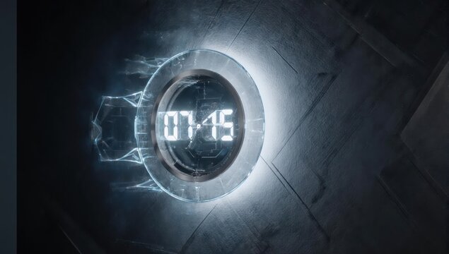 Digital clock display showing the time 0715, with glowing futuristic design - Powered by Adobe