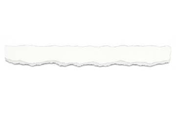Torn white paper strip with ragged edges, horizontal blank banner for text, transparent background