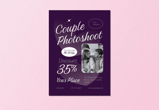 Purple Modern Elegant Couple Photoshoot Flyer Layout