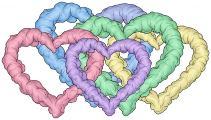 Colorful heart png Intertwined shape cutout Pastel love png Linked romance cutout Textured heart png Vibrant bond cutout Soft emotion png Creative unity cutout isolated transparent background image
