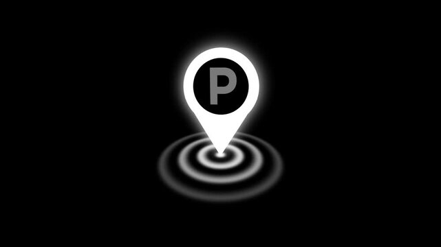 Icon of payed parking location, icon of parking location animation and radio waves .