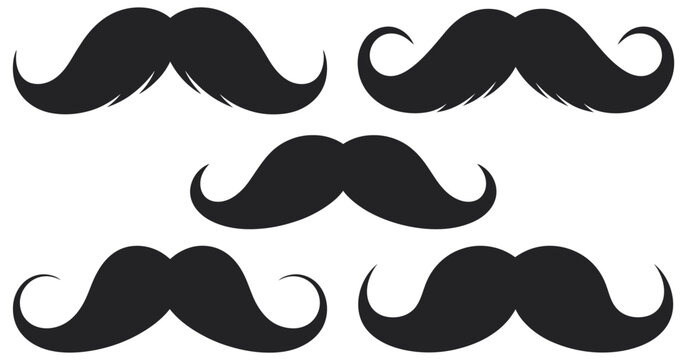 Mustache Silhouettes Set, vector collection of male facial hair styles for barber shop grooming designs fashion illustration photobooth props accessories