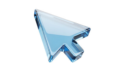 Crystal clear blue glass computer cursor, symbolizing selection, clicking, and interaction in digital environments.