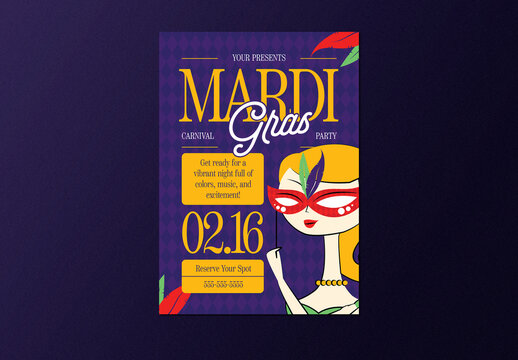 Purple Retro Mid Century Mardi Gras Flyer