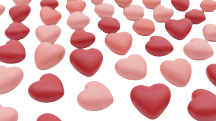 Valentine Valentine day background with 3d heart shapes in pink and red colors over transparent background