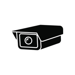 Flat Vector Black Surveillance Camera Icon with White Outline